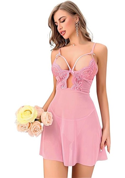 Arias Closet Pembe Dantel Işlemeli Göğüs Ip Detaylı Fantezi Tül Gecelik Takımı fiyatları