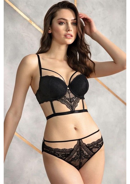 Arias Closet Balenli Destekli Dolgulu Yaka Detaylı Dantelli Büstiyer Sütyen ve Slip Takım