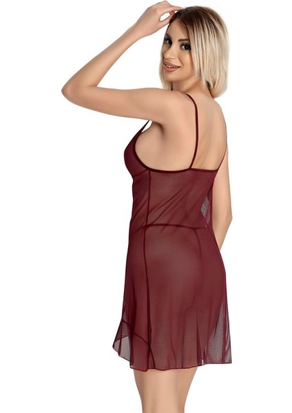 Arias Closet Bordo Dantel Işlemeli Göğüs Ip Detaylı Fantezi Tül Gecelik fiyatları