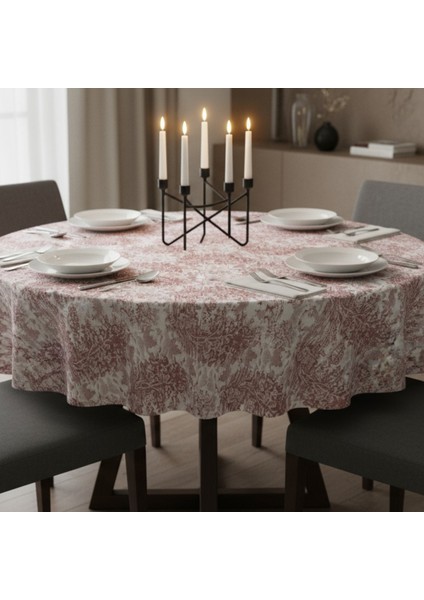 Yüksek Kaliteli Desenli Jakarlı Dokuma Kumaş Yuvarlak 160 x 160 Masa Örtüsü Bordo Ağırlıklı fırsatları