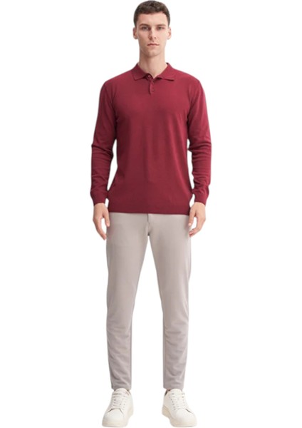 Slim Fit Viskon Kumaş Basic Polo Yaka Kazak