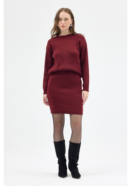 Bordo Bisiklet Yaka Triko Kazak Etek Takımı 2294 fiyatları