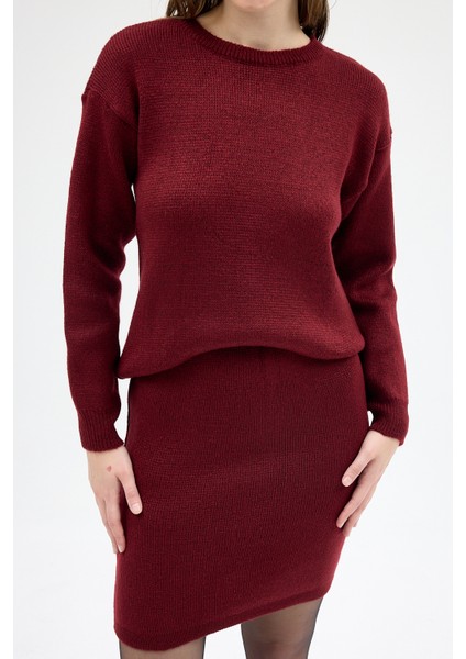 Bordo Bisiklet Yaka Triko Kazak Etek Takımı 2294 fırsatları