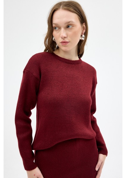 Bordo Bisiklet Yaka Triko Kazak Etek Takımı 2294