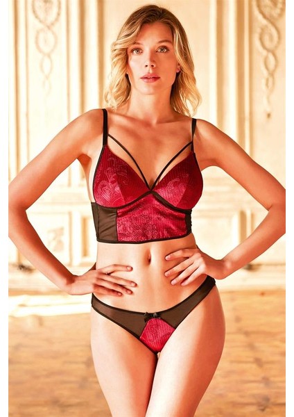 Arias Closet Desenli Kadife Balensiz Desteksiz Dolgusuz Yaka Detaylı Bralet Sütyen ve Slip Takım fiyatları