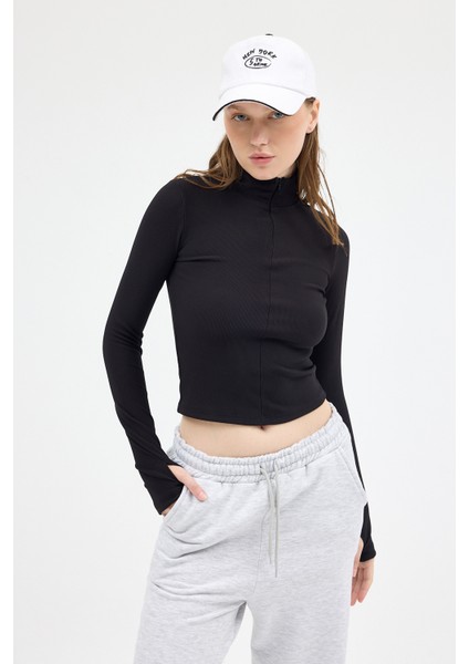 Siyah Yarım Balıkçı Yaka Fermuarlı Body 2447