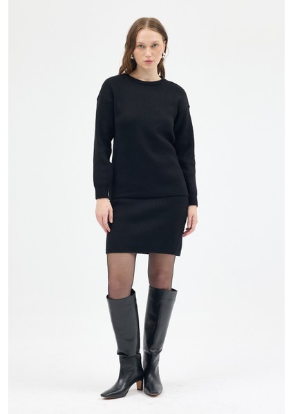 Siyah Bisiklet Yaka Triko Kazak Etek Takımı 2294 modelleri