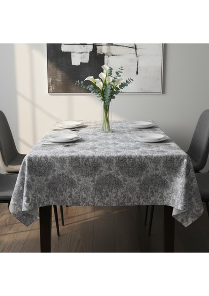 Yüksek Kaliteli Desenli Jakarlı Dokuma Kumaş Kare 160 x 160 Masa Örtüsü Gri Ağırlıklı fiyatları