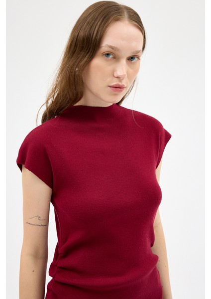 Bordo Bej Büzgü Detaylı Triko Midi Elbise 2317 fırsatları