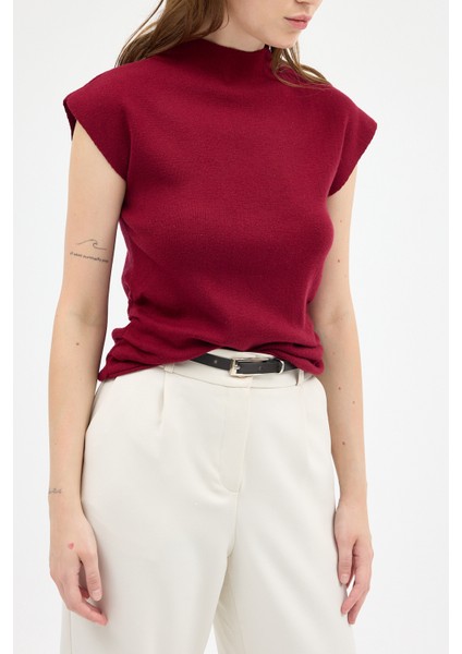 Bordo Yanları Büzgülü Triko Bluz 2306 fırsatları