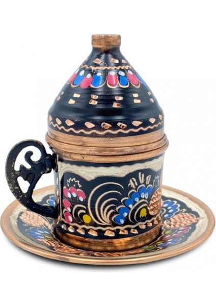 Kahve Fincanı 2 Kişilik Işlemeli Set Bakır Yuvarlak Tepsili fiyatları