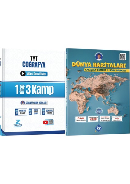 Coğrafyanın Kodları TYT Coğrafya 1 Kitap 3 Kamp Video Ders Kitabı ve Dünya Haritaları Çalışma Defteri Soru Bankası Seti Kr Akademi Yayınları