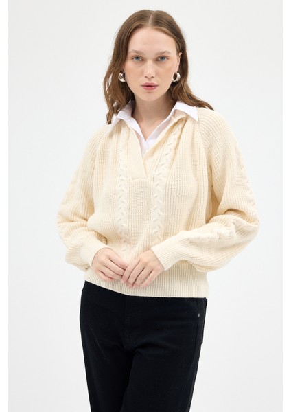 Natural Gömlek Yakalı Örgü Kadın Kazak 2335 fiyatları