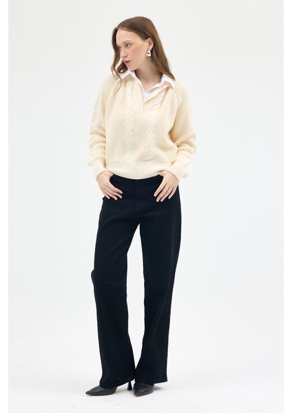 Natural Gömlek Yakalı Örgü Kadın Kazak 2335 modelleri