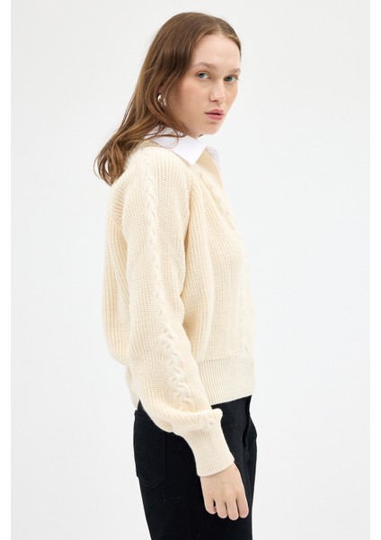 Natural Gömlek Yakalı Örgü Kadın Kazak 2335 fırsatları