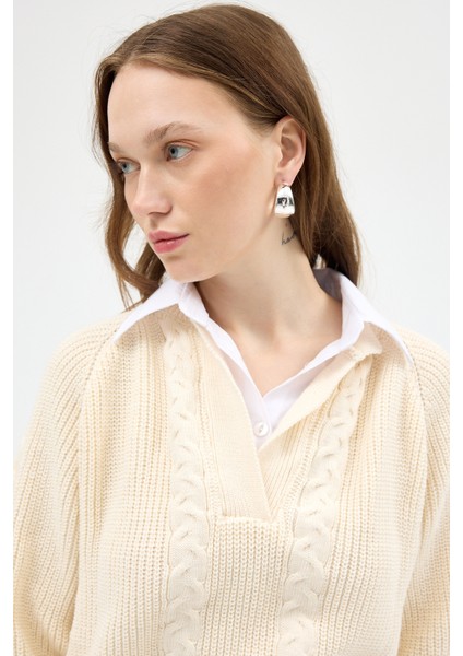 Natural Gömlek Yakalı Örgü Kadın Kazak 2335 indirimleri