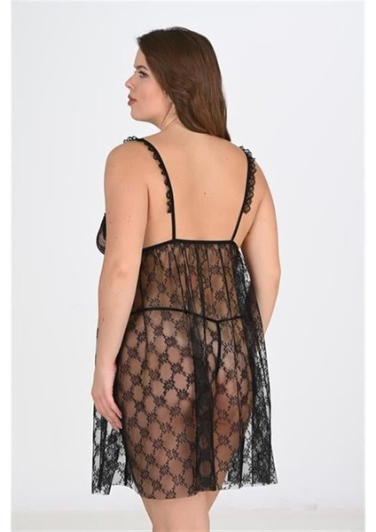 Arias Closet Büyük Beden Siyah Gecelik 3041