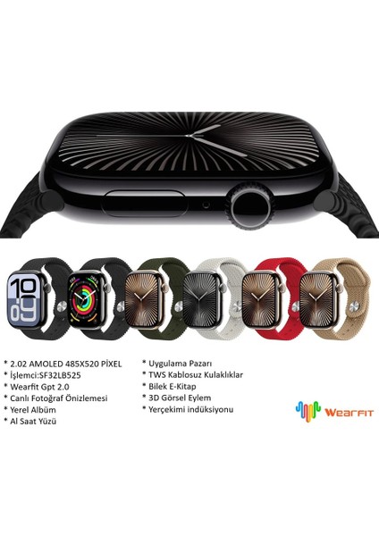 HK10 Pro Max Amoled 2.02 Amoled Wearfitpro/chatgpt/ses Kayıt/kulaklık Eşleştirme Akıllı Saat modelleri