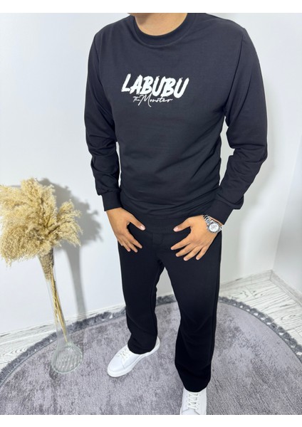 Labubu Sırt Baskı Bisiklet Yaka Sweatshirt