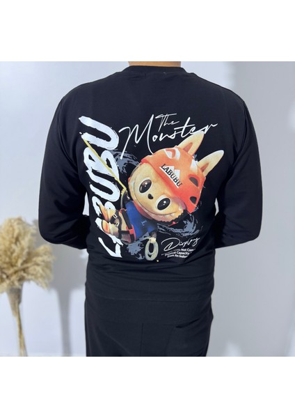 Labubu Sırt Baskı Bisiklet Yaka Sweatshirt modelleri