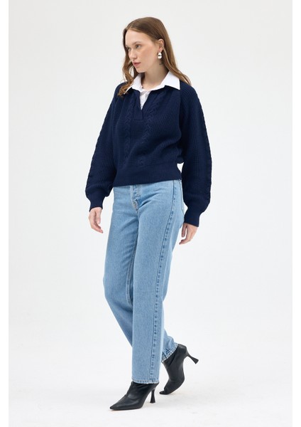 Laci Gömlek Yakalı Örgü Kadın Kazak 2335 modelleri