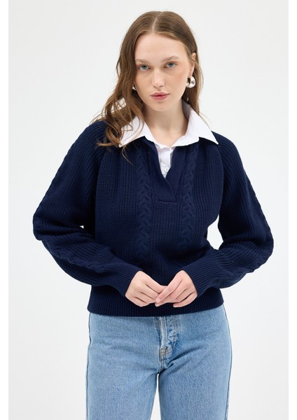 Laci Gömlek Yakalı Örgü Kadın Kazak 2335 fırsatları