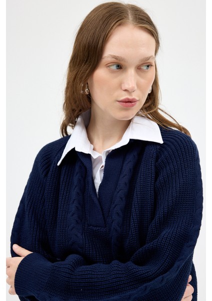 Laci Gömlek Yakalı Örgü Kadın Kazak 2335 indirimleri