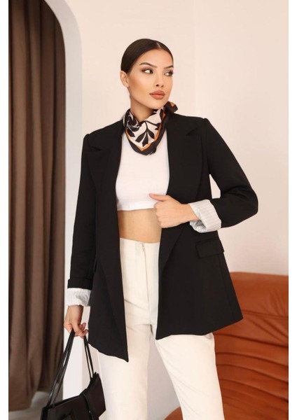 Çizgili Astar Detaylı Oversize Siyah Blazer Ceket fiyatları