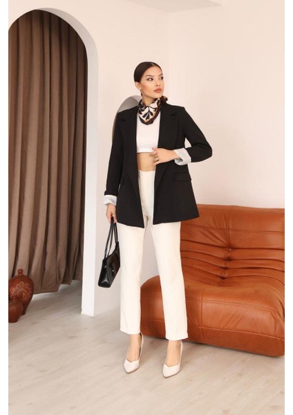 Çizgili Astar Detaylı Oversize Siyah Blazer Ceket fırsatları