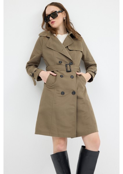 3033A Bel Bağlama Detay Trençkot Haki