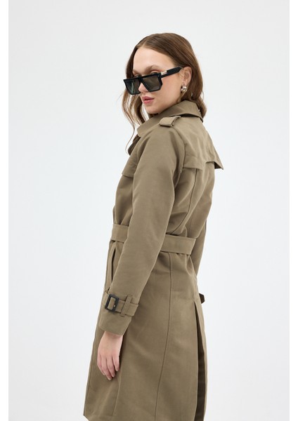 3033A Bel Bağlama Detay Trençkot Haki