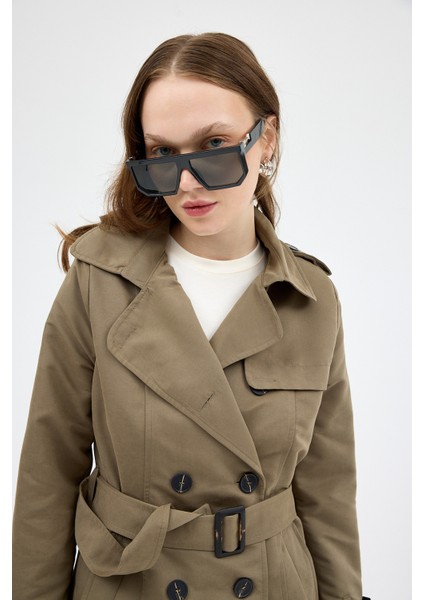 3033A Bel Bağlama Detay Trençkot Haki