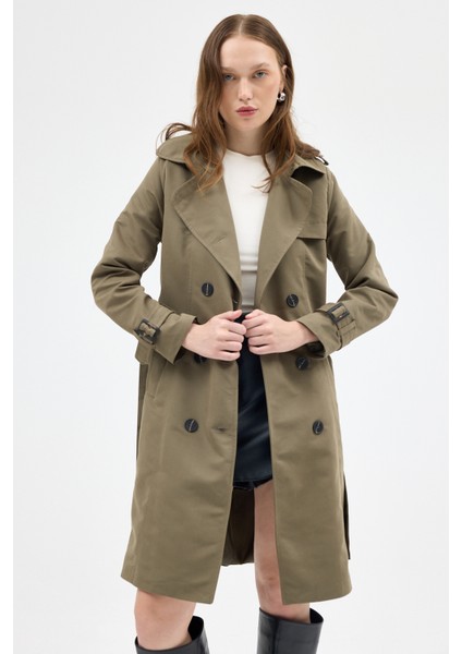 3033A Bel Bağlama Detay Trençkot Haki