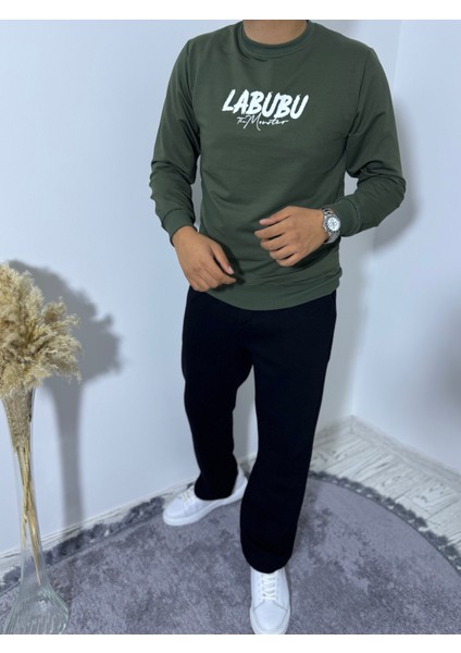 Labubu Sırt Baskı Bisiklet Yaka Sweatshirt