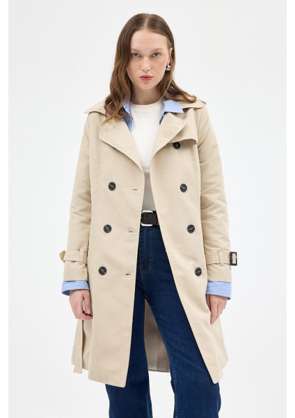 Bej Kruvaze Kuşaklı Kadın Trençkot 3033A