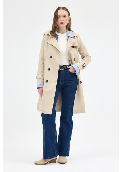 Bej Kruvaze Kuşaklı Kadın Trençkot 3033A