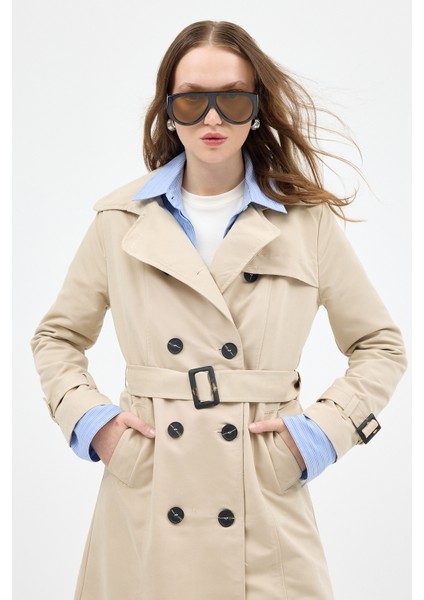 Bej Kruvaze Kuşaklı Kadın Trençkot 3033A