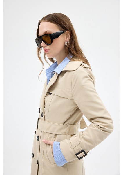 Bej Kruvaze Kuşaklı Kadın Trençkot 3033A