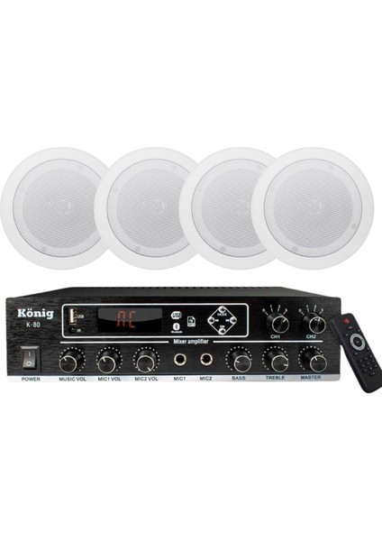 König K-80 Beyaz Alçıpan Hoparlör Mağaza Dükkan Kafe Seslendirme ve Okul Anons Sistemi