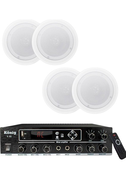 König K-80 Beyaz Alçıpan Hoparlör Mağaza Dükkan Kafe Seslendirme ve Okul Anons Sistemi modelleri