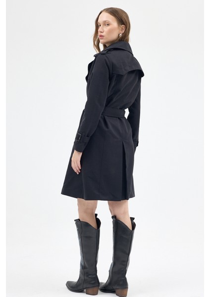3033A Bel Bağlama Detay Trençkot Siyah