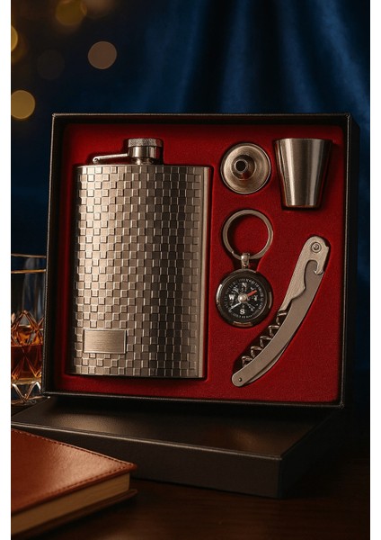 Vıp Özel Çelik Hediye Seti – Çelik Matara, Anahtarlık, Mantar Açacağı Çakı, Huni ve Shot Bardak modelleri