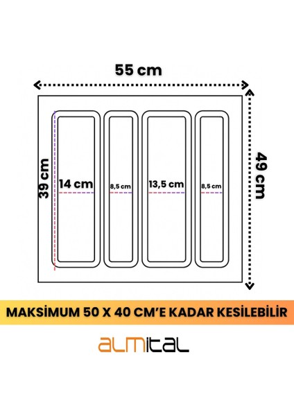 Gri Lüx 55 Cm X 49 Cm Çekmece Içi Kepçelik - 50 Cmx 40 Cm’ Ye Kadar Kısalır fırsatları