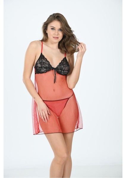 Kırmızı Tül Gecelik