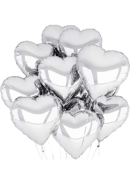 Metalize Parlak Gümüş Kalp Şekilli Uçan Balon Folyo 18 Inç 45 cm 10 Adet fiyatları