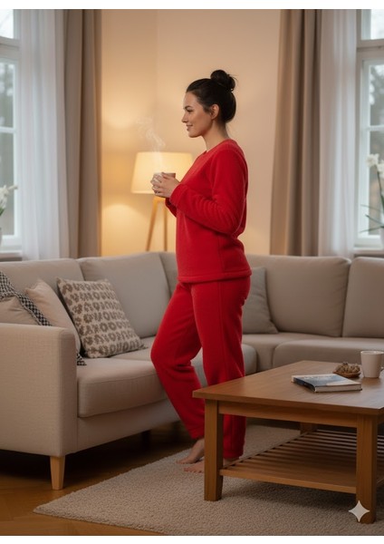 Kadın Kırmızı Peluş Pijama Takımı fiyatları