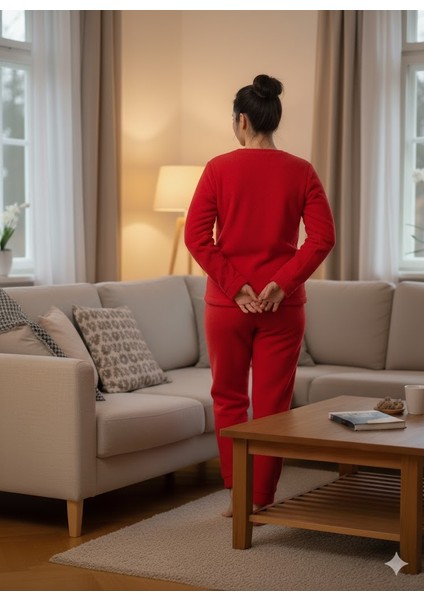 Kadın Kırmızı Peluş Pijama Takımı fırsatları