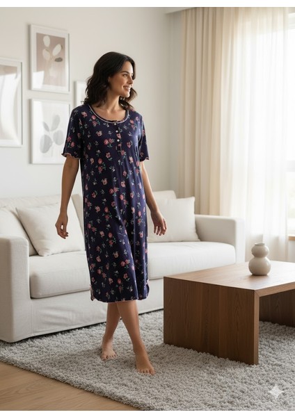 Kadın Çiçek Desenli Gecelik Pijama Takım