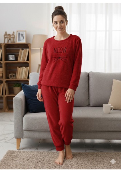 Kadın Kırmızı Polar Pijama Takımı