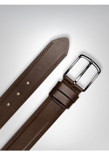 Hakiki Deri Erkek Kemer – Çift Dikişli, 4cm, Kahve | 8791
